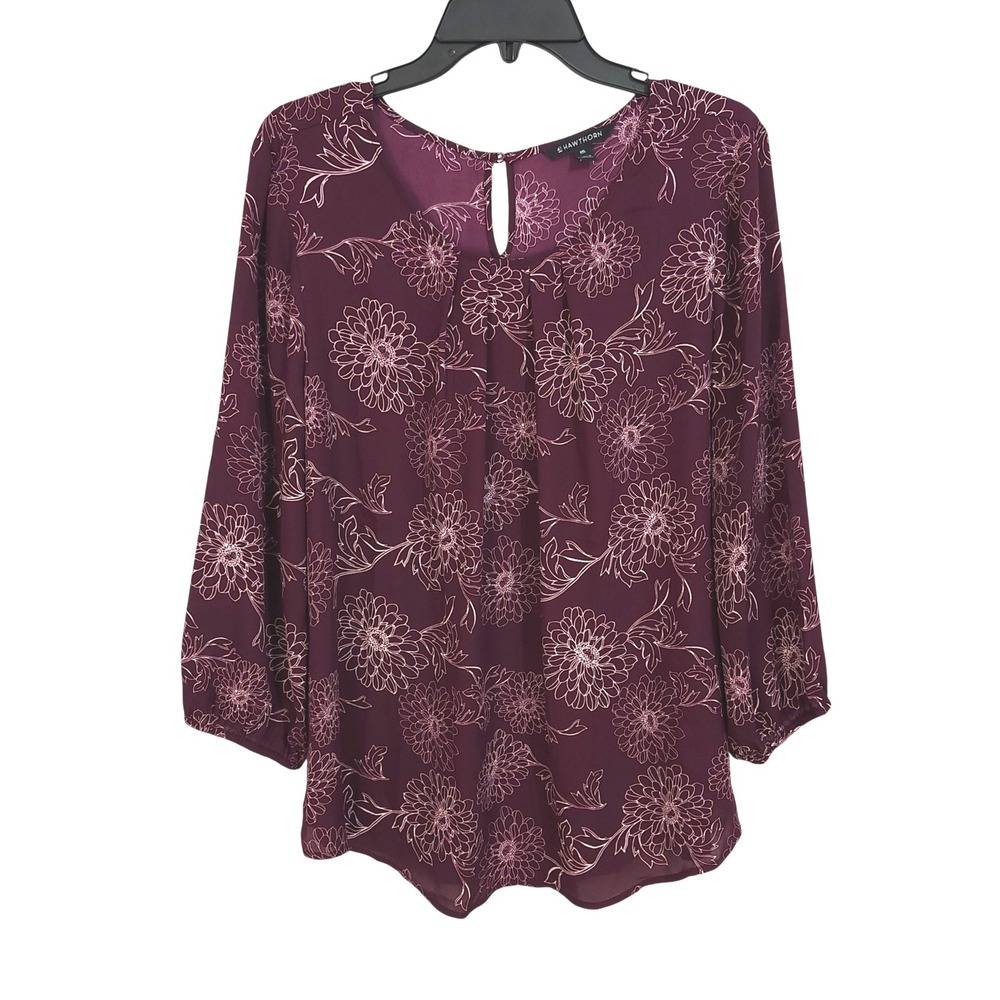 41 Hawthorn Floral 3/4 Sleeve Keyhole Blouse Womens XXL Purple WGW10495